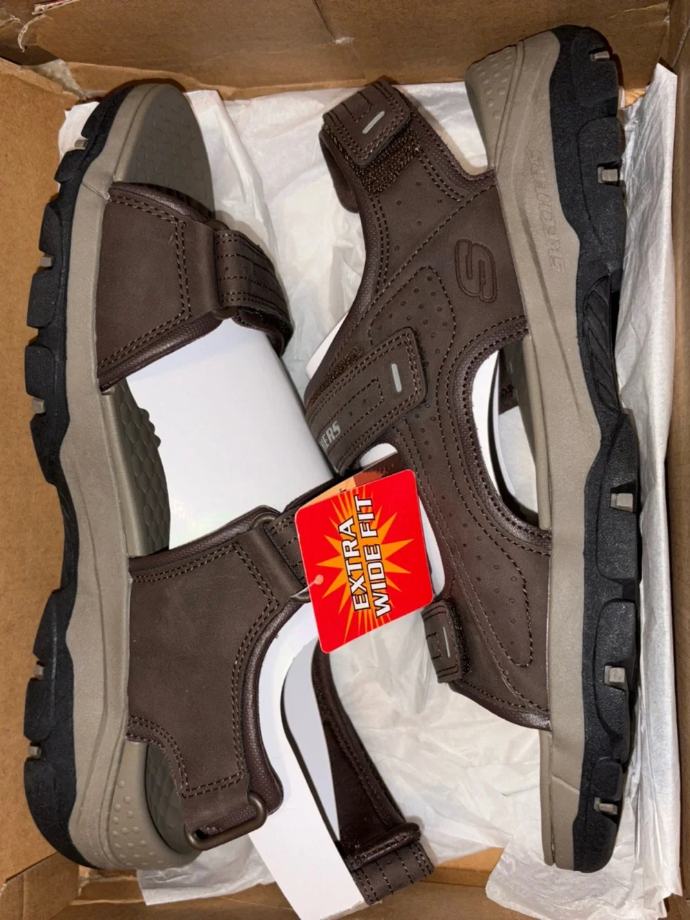 skechers xtra wide sandal for men's size 12 tresmen- GARO chocolate